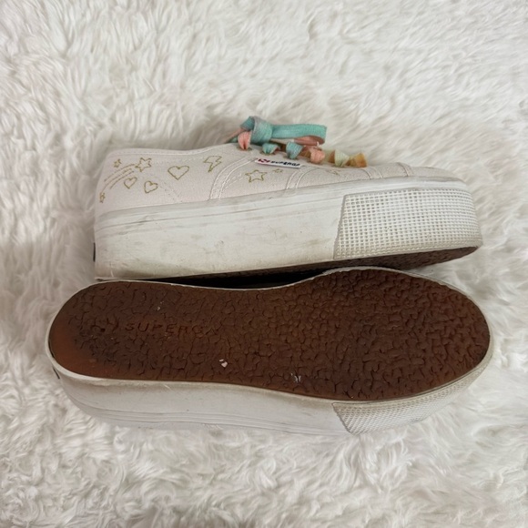 Superga White Platform Sneakers with Multicolor Laces Size 6 - Picture 7 of 15